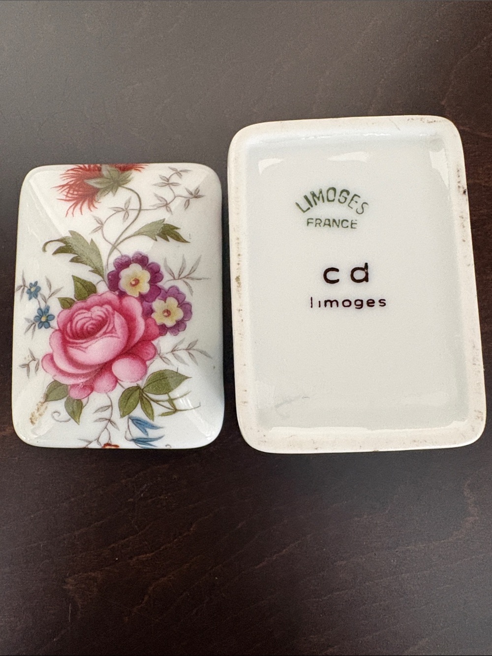 Limoges Floral Porcelain Trinket Box in Pink and Blue - Picture 7 of 7